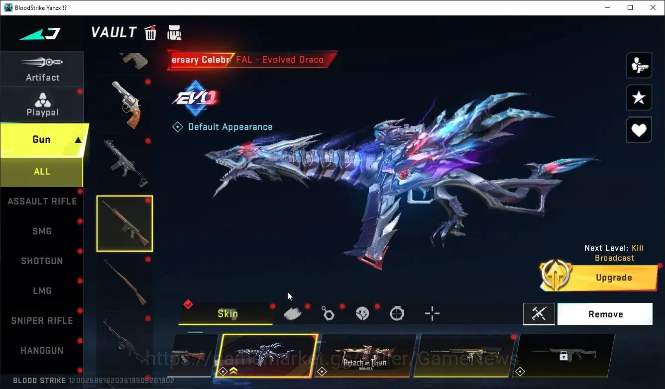 Blood Strike Accounts Collab Skin ASIA|ETERNALDeAgle-Scorpion+ MELEE DualBlades,Collab TR Takemichi,AOT-KAG6,FAL,Anniv 11