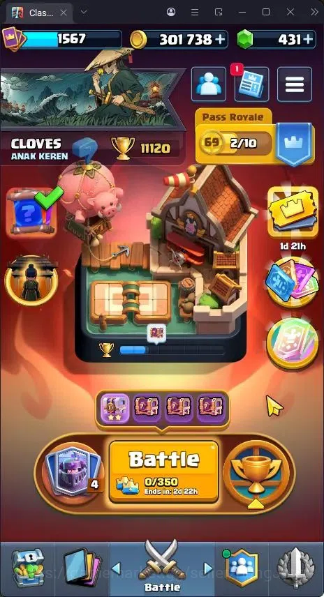 Clash Royale Accounts Others Trophy 11120|CL 1567|KTL 14|122 Cards|4 Max|7 Champ|5 Hero|16 Evo|Arena 27|431 Gems|Proteck 1