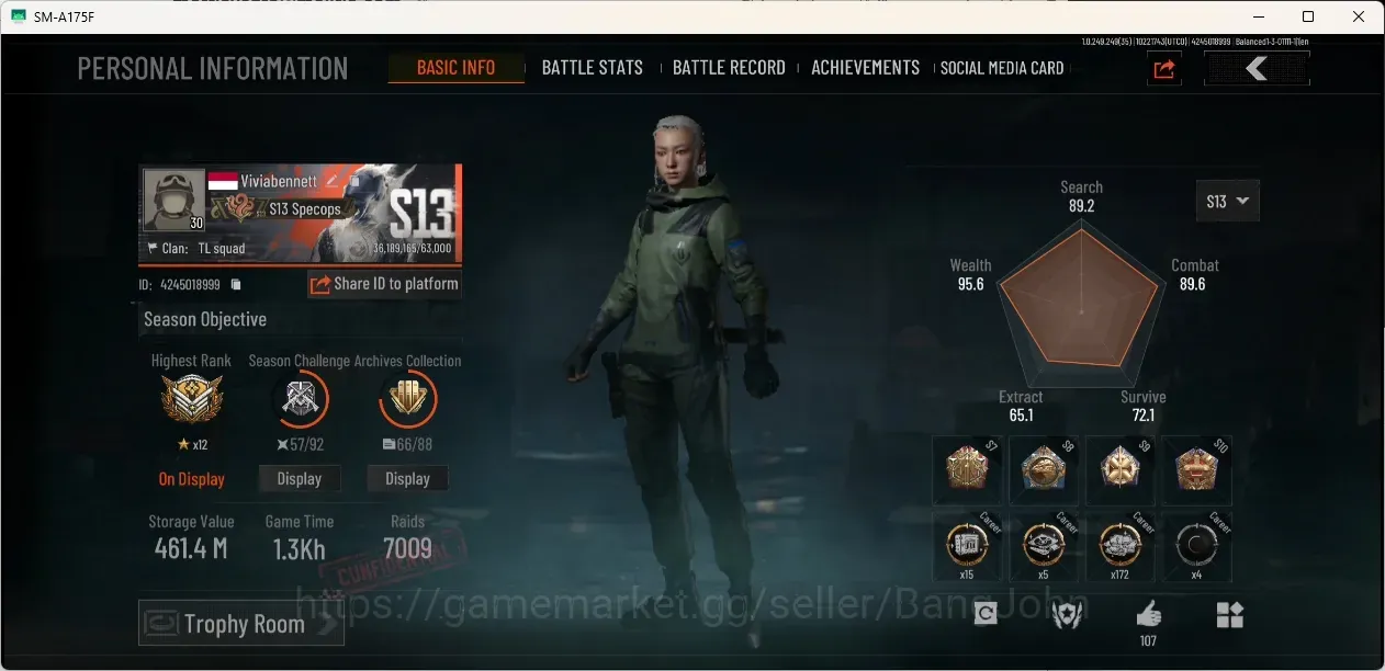 Arena Breakout Accounts High Value Mobile|LV 30|SV 461,4 M|CV 430,4 M|Exclusive MG H416, BG AR-57, FJ MP5, Squire 1