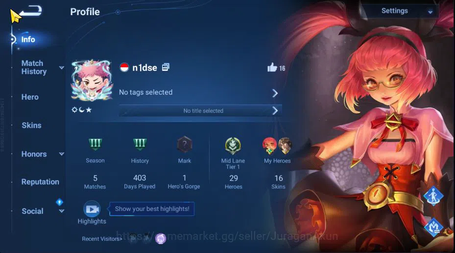 Honor of Kings Accounts Smurf Hero 29 Skin 16 |Fresh Starter| Legend Allain + Limited Yuhuan |Infinite|Check SS(HOK1426) 2