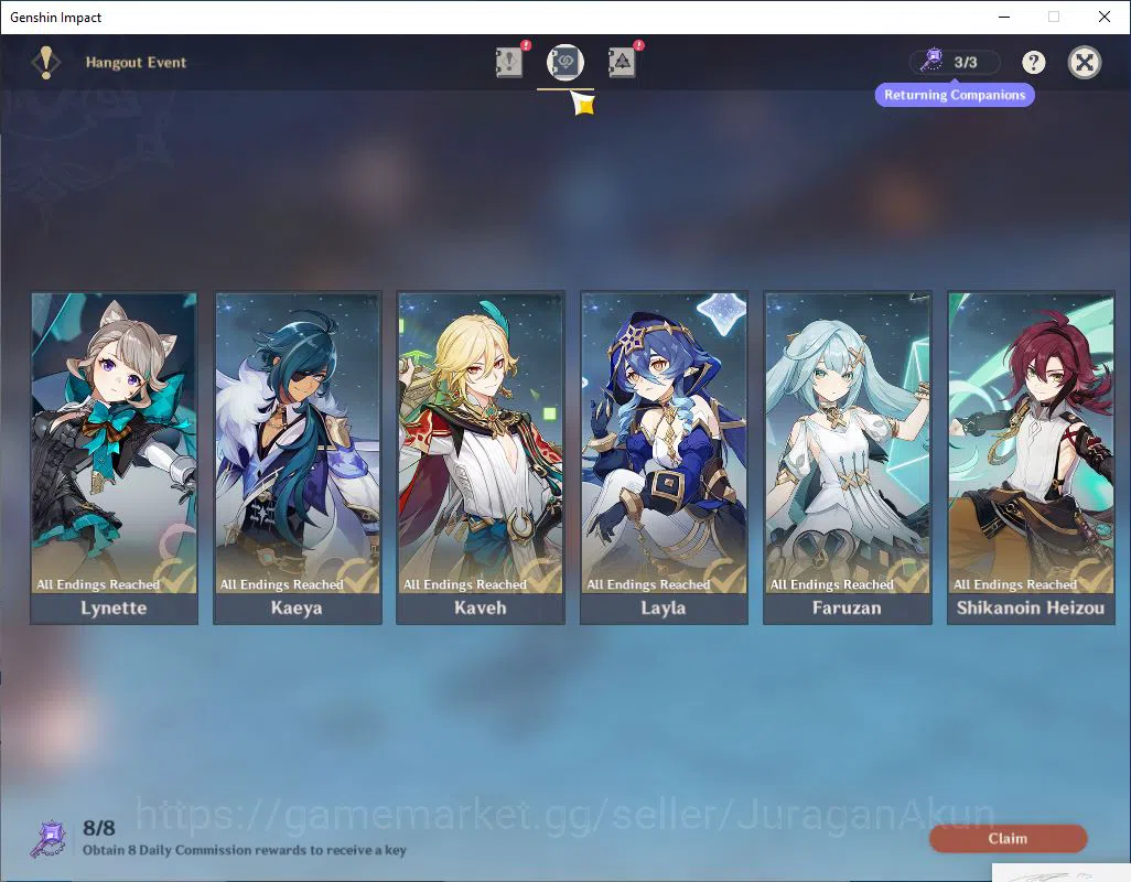 Genshin Impact Accounts Mid Game ASIA|AR 56 | 6 Limited+2 (*5Weapon) | Ayaka,Yelan,Albedo,Kazuha,Zhongli,Ayato | TakeMail 12