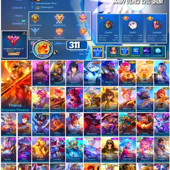 Mobile Legends: Bang Bang Accounts 🔥 #3986 🔥 311 Skins 💎 Exalted Collector IV 👑 Collector Valir Demonlord ⚔️ Collector