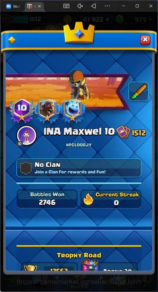 Clash Royale Accounts Global |CL 1512|KTL 15|Trophy 12562|121 Cards|10 M image 3