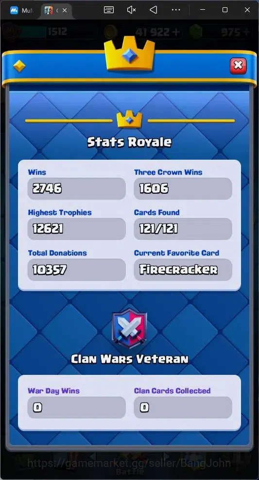 Clash Royale Accounts Global |CL 1512|KTL 15|Trophy 12562|121 Cards|10 M image 5