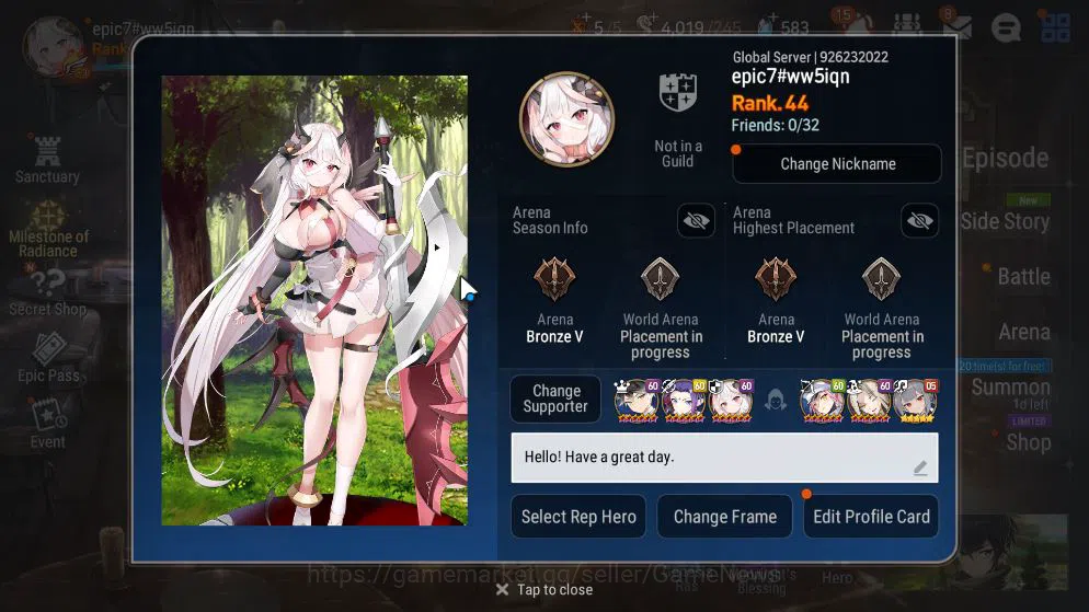 Epic Seven Accounts Mid-Tier [ASIA+GLOBAL] Unverif|10 ML(Notos,NM Luna,Belian,Etc)+Rinak,TA Coli,Setsuka,AS 10