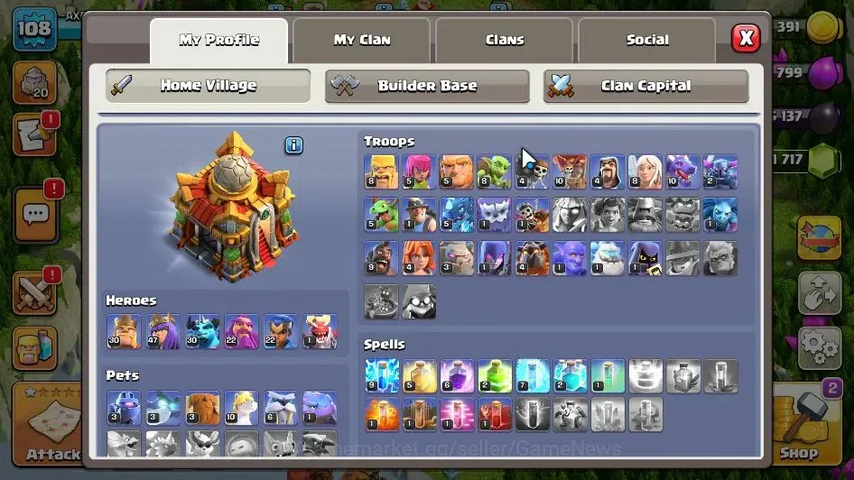 Clash of Clans Accounts LV 108|TH 16-BH 9|HH 9|Limited Skin|BK 30,AQ 47,GW image 3