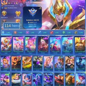 Mobile Legends: Bang Bang Accounts Others HERO 114 SKIN 165 | EMBLEM ALL MAX| LUCKBOX ESTES | EPIC KAGURA| EPIC URANUS