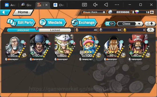 One Piece Bounty Rush Accounts Others GLOBAL| EX 4| PR 8|BP Kuzan,GP Newgate,Borsalino,KotP Roger,etc|More Detail Check 6