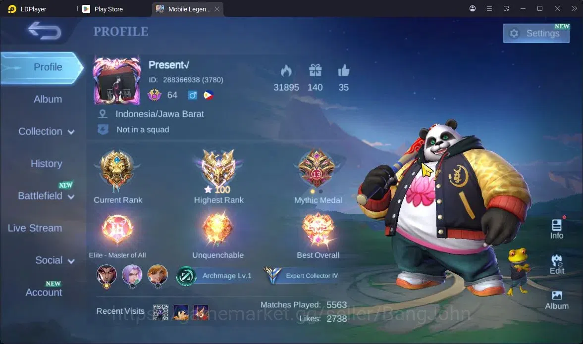 Mobile Legends: Bang Bang Accounts Collector Global|Skin 157|Expert|Lightborn Harlith|VENOM Harley,Gusion|DT Valir 1