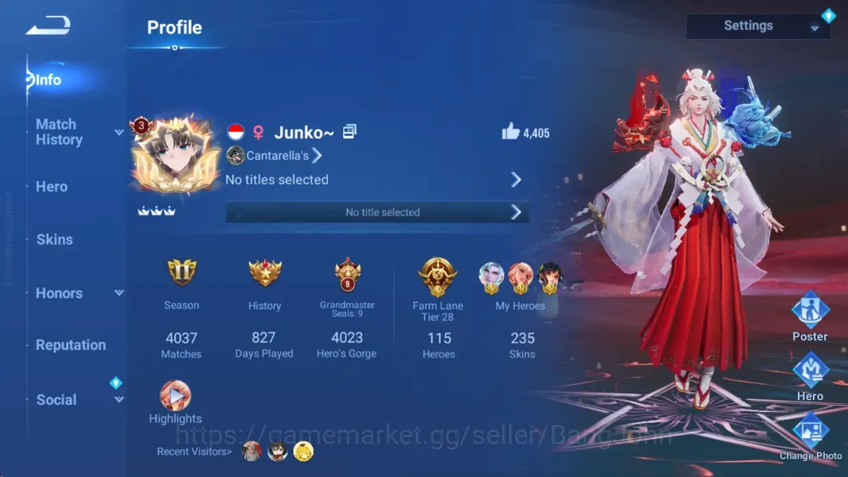 Honor of Kings Accounts Rare Skin Global|115H 235S|Mythic:Angela|2 Blessed:Charlotte&Nakoruru|LNY24:Sun Ce&Lady 1