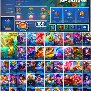 Mobile Legends: Bang Bang Accounts 🔥 #4171 🔥 💎 180 Skins 👑 Naruto Vale Gaara ⚔️ Collector II ⭐ SpongeBob Cyclops