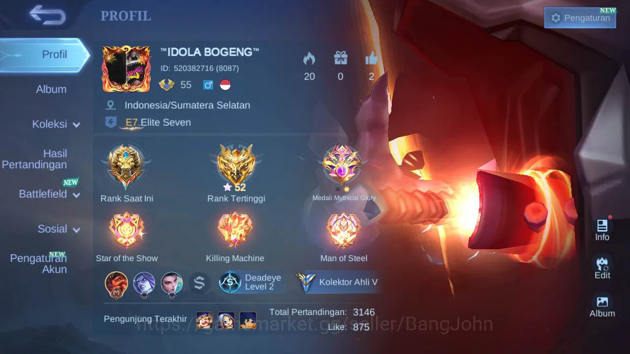 Mobile Legends: Bang Bang Accounts Skin 109, Hero 67, CC nata, epic karrie, Valentine image 2