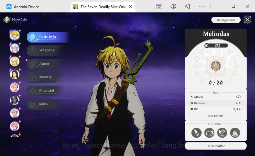 The Seven Deadly Sins: Origin Accounts EUROPE | Lv2 FreshStory | 3 SSR Meliodas, Elaine, Guila + SSR Selector Ticked and 7 2
