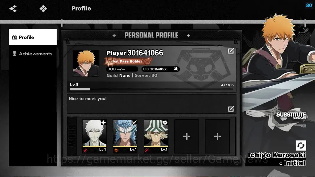BLEACH: Soul Resonance Accounts NuverseSEA|Fresh Starter LV 3|3 SSR IchigoIH,Grimm image 1
