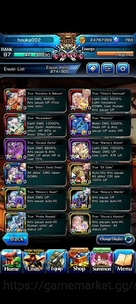 Grand Summoners Accounts Global|Rank 97|783 cc|13 Ascend+6 TW|Houka Inumuta image 5