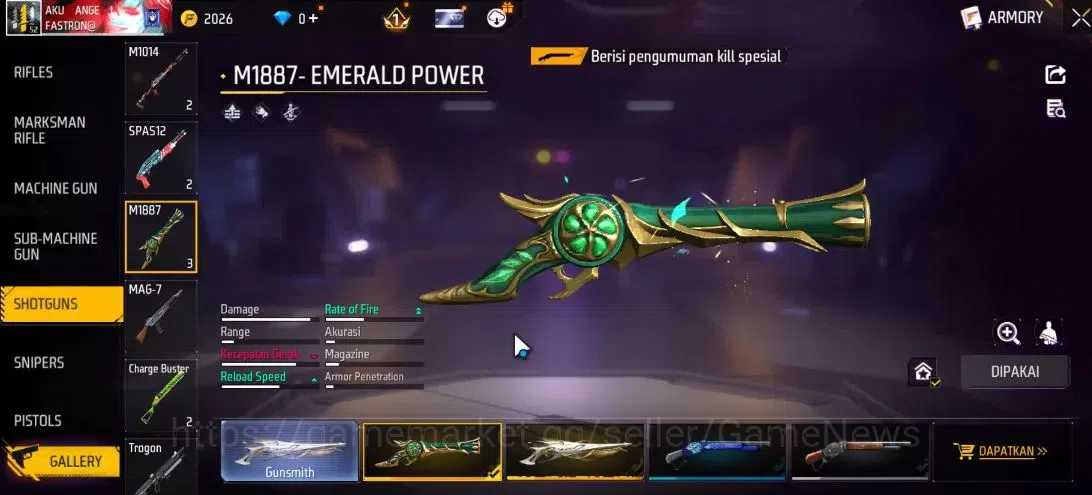 Free Fire Accounts Indonesia|M1887 Emerald Power,Gurun Pasir|M60 Drea image 4