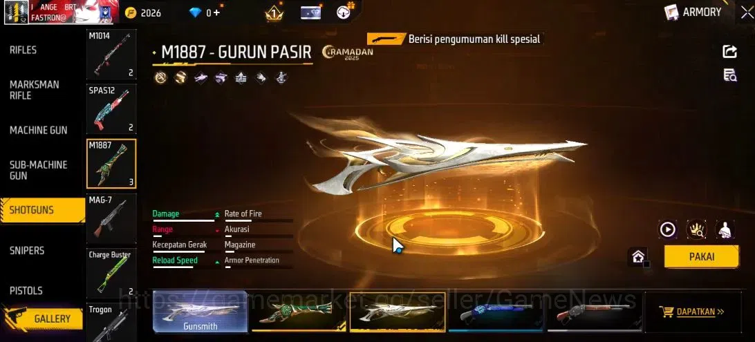 Free Fire Accounts Indonesia|M1887 Emerald Power,Gurun Pasir|M60 Drea image 5