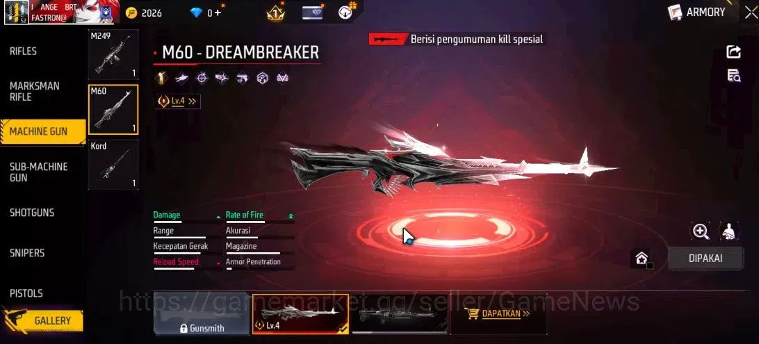 Free Fire Accounts Indonesia|M1887 Emerald Power,Gurun Pasir|M60 Drea image 6
