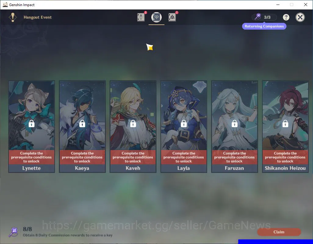 Genshin Impact Accounts Mid Game ASIA|AR 52|4 Limited +2(5*Weapon)|Alhaitham C1,Yelan,furina,Eula|Reoni On|MC Male|Take 13