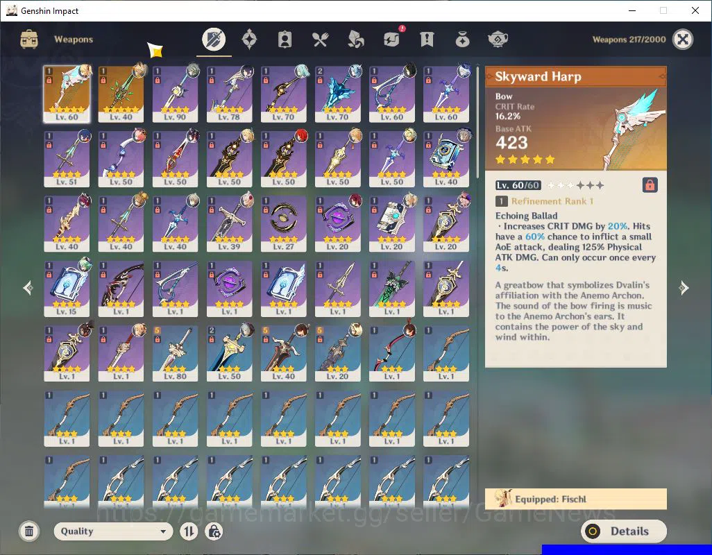 Genshin Impact Accounts Mid Game ASIA|AR 52|4 Limited +2(5*Weapon)|Alhaitham C1,Yelan,furina,Eula|Reoni On|MC Male|Take 5