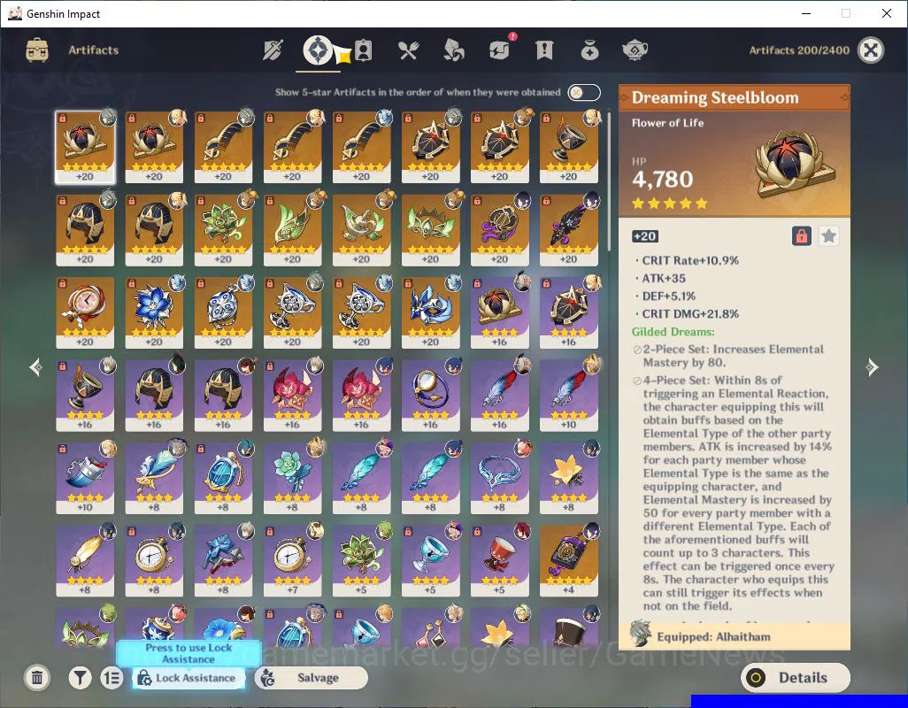Genshin Impact Accounts Mid Game ASIA|AR 52|4 Limited +2(5*Weapon)|Alhaitham C1,Yelan,furina,Eula|Reoni On|MC Male|Take 6