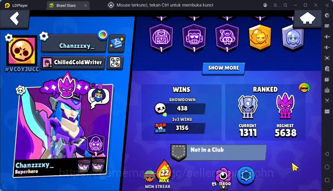 Brawl Stars Accounts Trophy 22961|82 Brawler|25 Max Hc Lv.11|3 Hc(Rico,Poco,Kenji),7 Legend,67 Epic|5203 Bling|ProtectOff 2