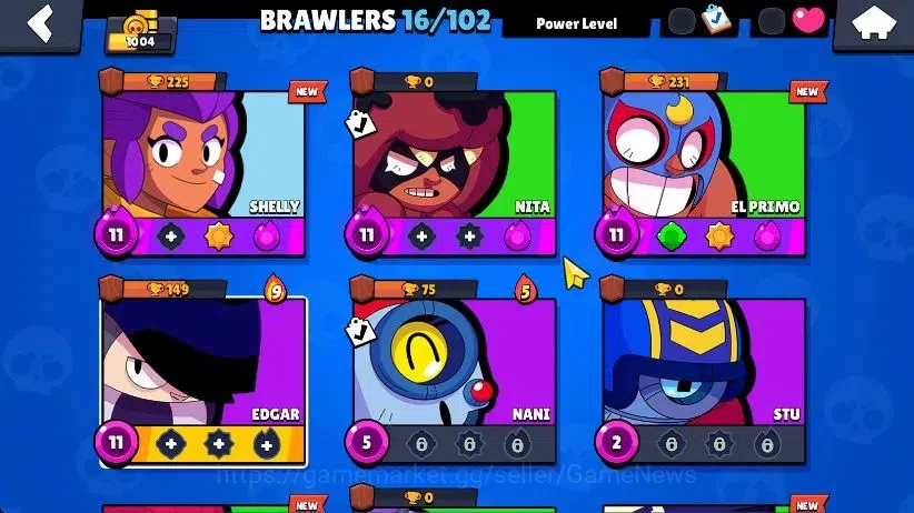 Brawl Stars Accounts 1004 Trophy|16 Brawlers 4 Max Lvl [Edgar,Nita,El Primo,Shelly] 5 Epic| 1 Epic Skins [Dr Edgar] |CN 3