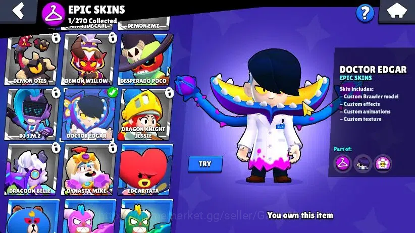 Brawl Stars Accounts 1004 Trophy|16 Brawlers 4 Max Lvl [Edgar,Nita,El Primo,Shelly] 5 Epic| 1 Epic Skins [Dr Edgar] |CN 6