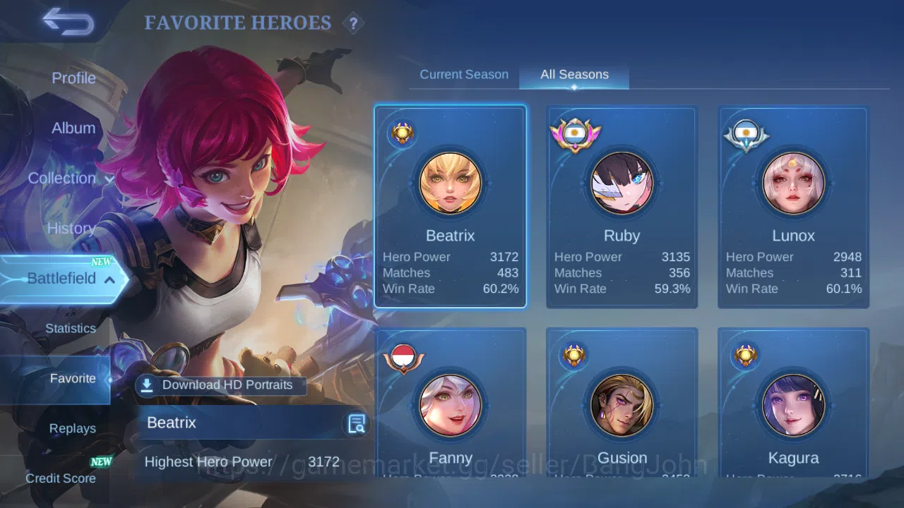 Mobile Legends: Bang Bang Accounts Others Hero 131 | Skin 372 | GLORY | Legend Lunox | Starwars Alucard | Aspirants Ruby 3