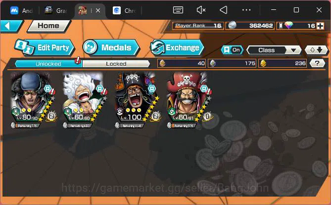One Piece Bounty Rush Accounts GLOBAL| EX 4| PR 16|BP Kuzan,Gear5 Luffy,T4E Teach image 5