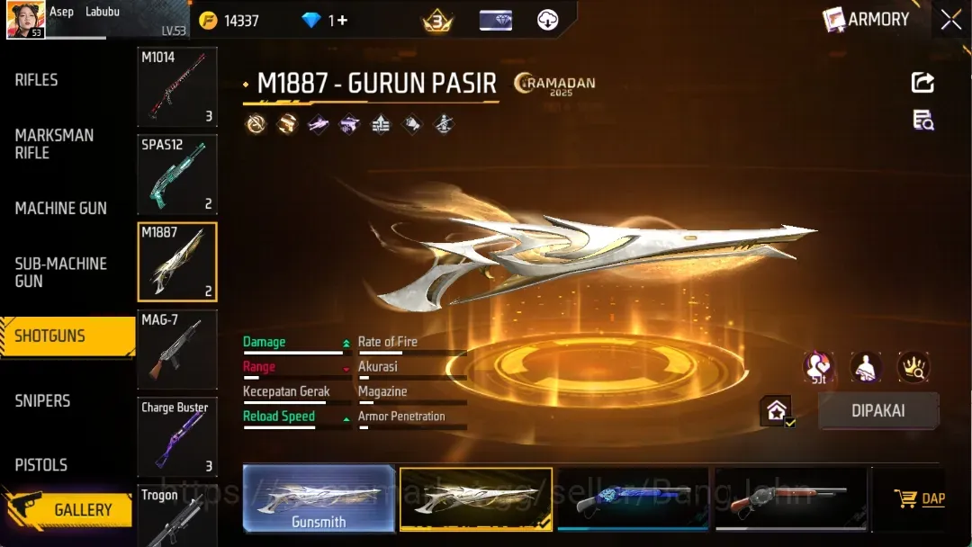 Free Fire Accounts Indonesia | M1887 - Gurun Pasir, M1887 - Mamba Gnaw | Electrify Bunny Bp, Bunny Mastermind Bp |Check SS 1