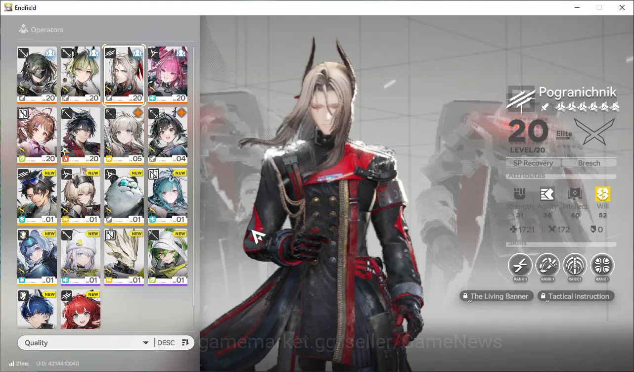 Arknights: Endfield Accounts Asia Lv9|4k Arsenal|4SSR (Lifeng,Yvonne,Pogranichnik,etc)+8SR |5 5*WP|130 Oro,12 2
