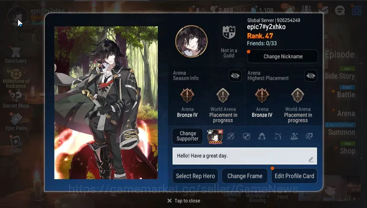 Epic Seven Accounts Limited Hero GLOBAL|UnVerif|5 ML[CPavel,DP Aria,LC Bellona, HLua, FLidica]+Jenua, AS 2