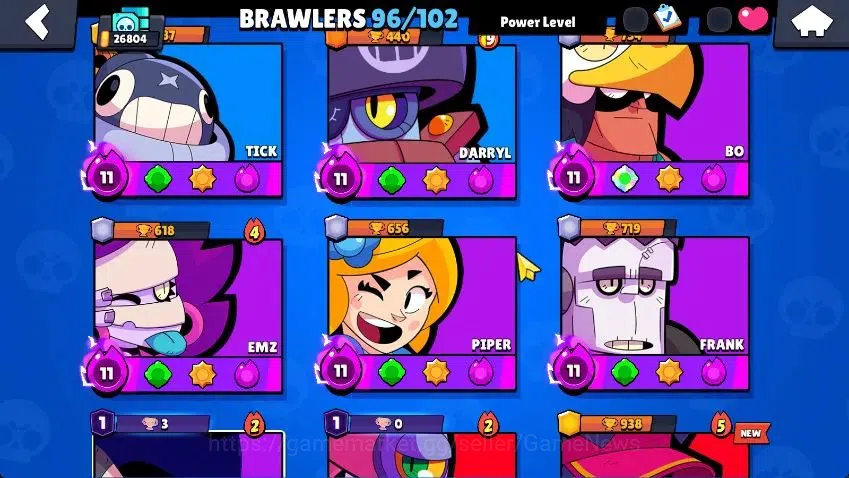 Brawl Stars Accounts Lvl 105|26K Trophy|96 Brawlers 27 MAX Lvl|3 Hypchar Skins 12 Legend 6 Myth 54 Epic|44K Bling 51K Coins 10