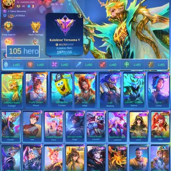 Mobile Legends: Bang Bang Accounts Rare Skin HERO 105 SKIN 197 | EMBLEM ALL MAX| PRIMER GRENGER| DM 129 | FLUFF DREAM