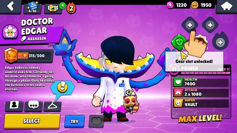 Brawl Stars Accounts 1100 Trophy|18 Brawlers 4 Max Lv [MR P,Bo,Edgar,Shelly]|1 Buffies|2 Epic Skins [Stellar Shelly] 1 SR|3K 12