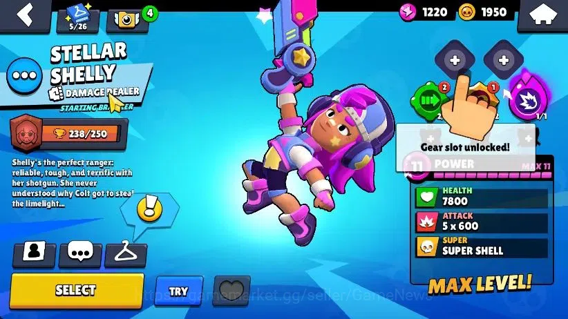 Brawl Stars Accounts 1100 Trophy|18 Brawlers 4 Max Lv [MR P,Bo,Edgar,Shelly]|1 Buffies|2 Epic Skins [Stellar Shelly] 1 SR|3K 13