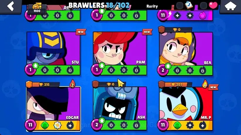 Brawl Stars Accounts 1100 Trophy|18 Brawlers 4 Max Lv [MR P,Bo,Edgar,Shelly]|1 Buffies|2 Epic Skins [Stellar Shelly] 1 SR|3K 4