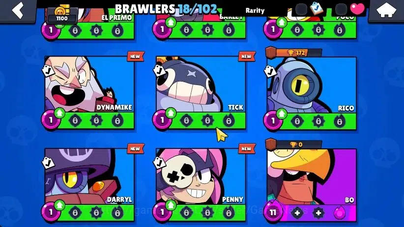 Brawl Stars Accounts 1100 Trophy|18 Brawlers 4 Max Lv [MR P,Bo,Edgar,Shelly]|1 Buffies|2 Epic Skins [Stellar Shelly] 1 SR|3K 5