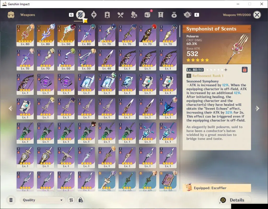 Genshin Impact Accounts Others ASIA|AR 55|3 Limited+3 (5*Weapon)|(Escoffier,Skrik)Sign,Chasca|Standart 3