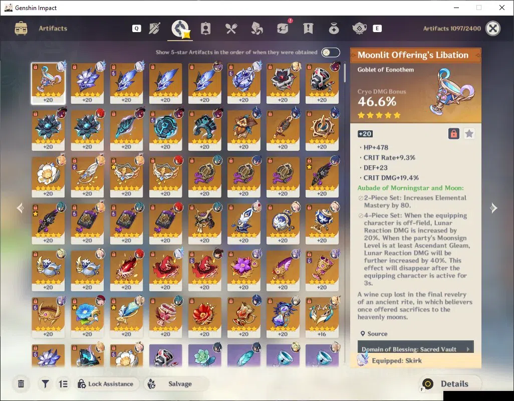 Genshin Impact Accounts Others ASIA|AR 55|3 Limited+3 (5*Weapon)|(Escoffier,Skrik)Sign,Chasca|Standart 4