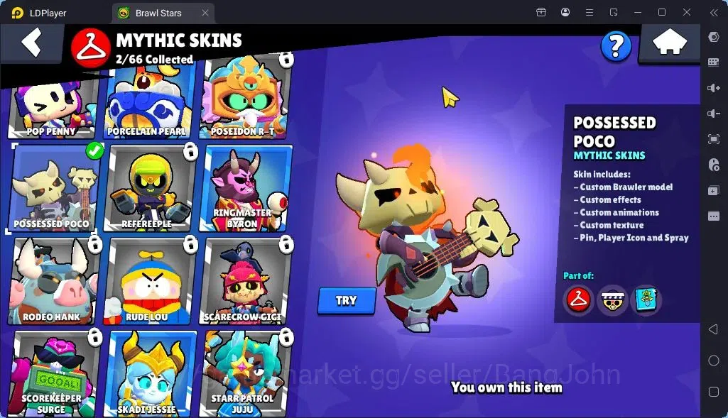 Brawl Stars Accounts Global |Trophy 1905 | Brawler3 Max with Supercharge |Skins 1 Legendary 2 Mythic,6 Epic|Bling 11
