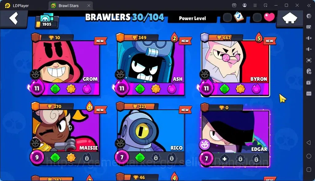Brawl Stars Accounts Global |Trophy 1905 | Brawler3 Max with Supercharge |Skins 1 Legendary 2 Mythic,6 Epic|Bling 16