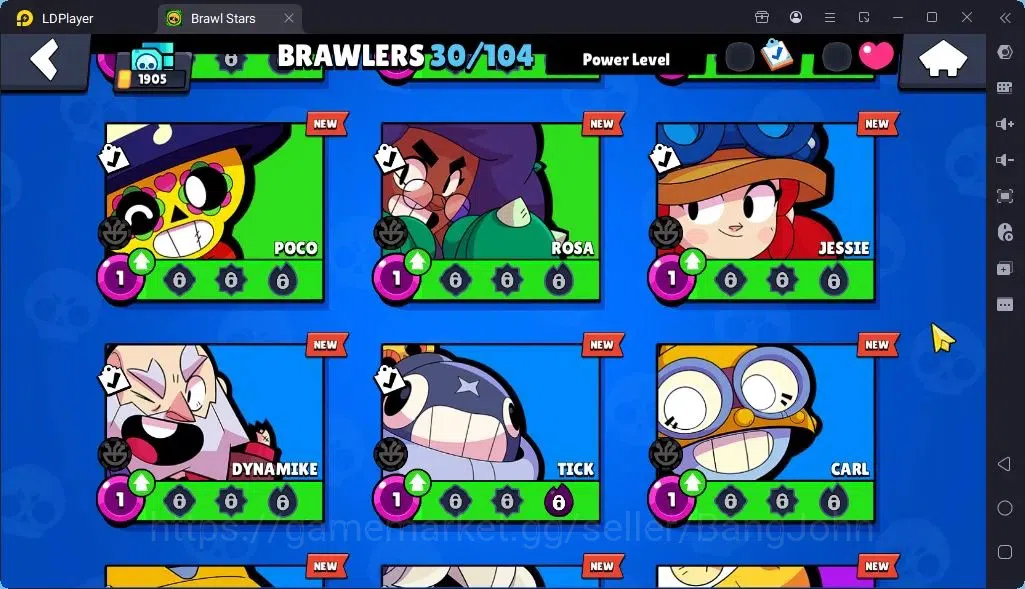 Brawl Stars Accounts Global |Trophy 1905 | Brawler3 Max with Supercharge |Skins 1 Legendary 2 Mythic,6 Epic|Bling 18