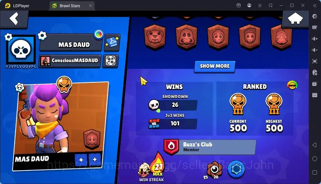 Brawl Stars Accounts Global |Trophy 1905 | Brawler3 Max with Supercharge |Skins 1 Legendary 2 Mythic,6 Epic|Bling 3