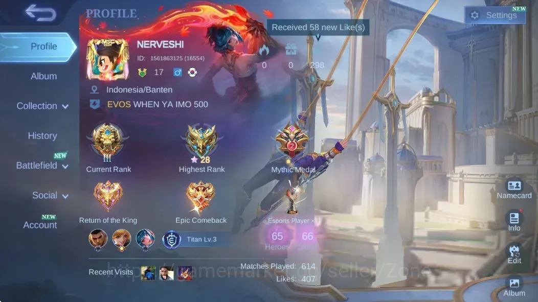 Mobile Legends: Bang Bang Accounts Others Hero 65|Skin 66|Seasoned|Epic Carmilla,Lunox|VENOM Gusion,Nana|11 Exceptional,47 1