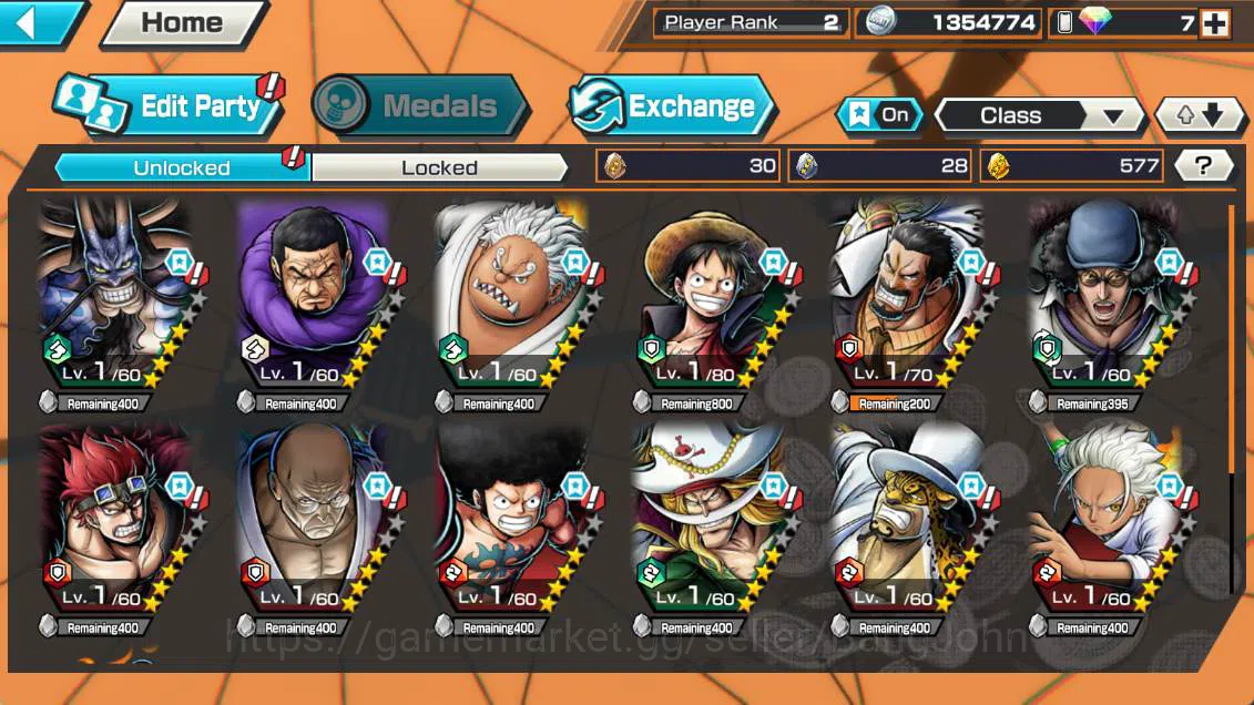 One Piece Bounty Rush Accounts Others GLOBAL | EX3 st ethanbaron, BP kuzan, Onigashima kaido more detail check SS OPBR254B 2