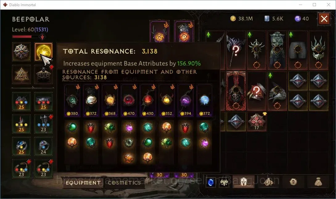 Diablo Immortal Accounts High-End SEA-Enigma CS Off|60 (1531) Warlock - Vanquisher |CR 60k |Reso 3138 |8x L30 Legendary 3