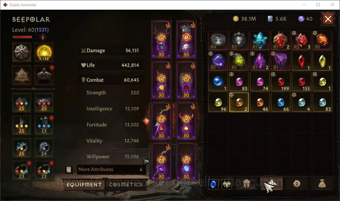 Diablo Immortal Accounts High-End SEA-Enigma CS Off|60 (1531) Warlock - Vanquisher |CR 60k |Reso 3138 |8x L30 Legendary 4