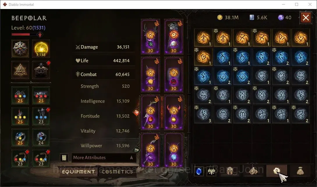 Diablo Immortal Accounts High-End SEA-Enigma CS Off|60 (1531) Warlock - Vanquisher |CR 60k |Reso 3138 |8x L30 Legendary 5